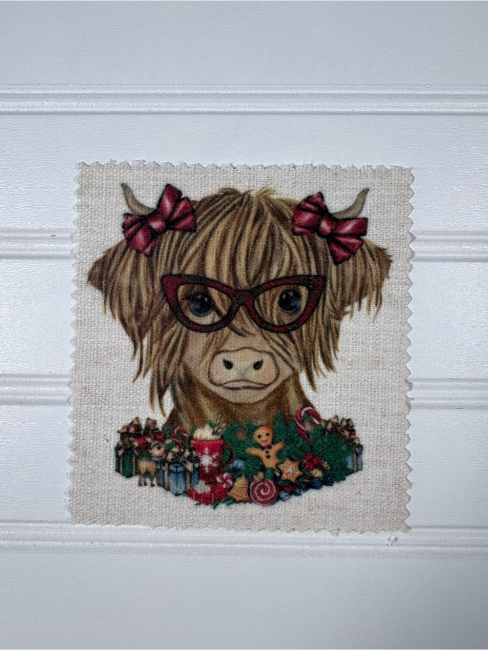 Festive Highland Cow Kids Fabric Patch
